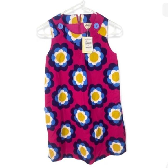 Mini Boden Other - mini boden corduroy Pink Green Flower printed jumper dress size 9/10